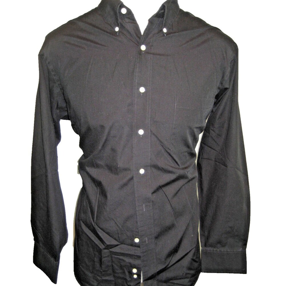 Mens Izod  Black EZ Care Cotton Blend LS Broadcloth Dress Shirt sz 16.5x32/33